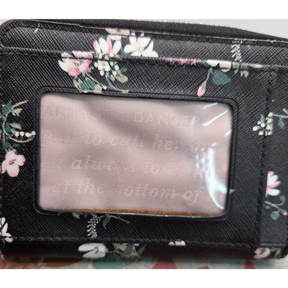 Kate Spade Staci Ditsy Buds Small Zip Around Wallet Black Pink 3.5 X 5 Inch - Picture 2 of 8